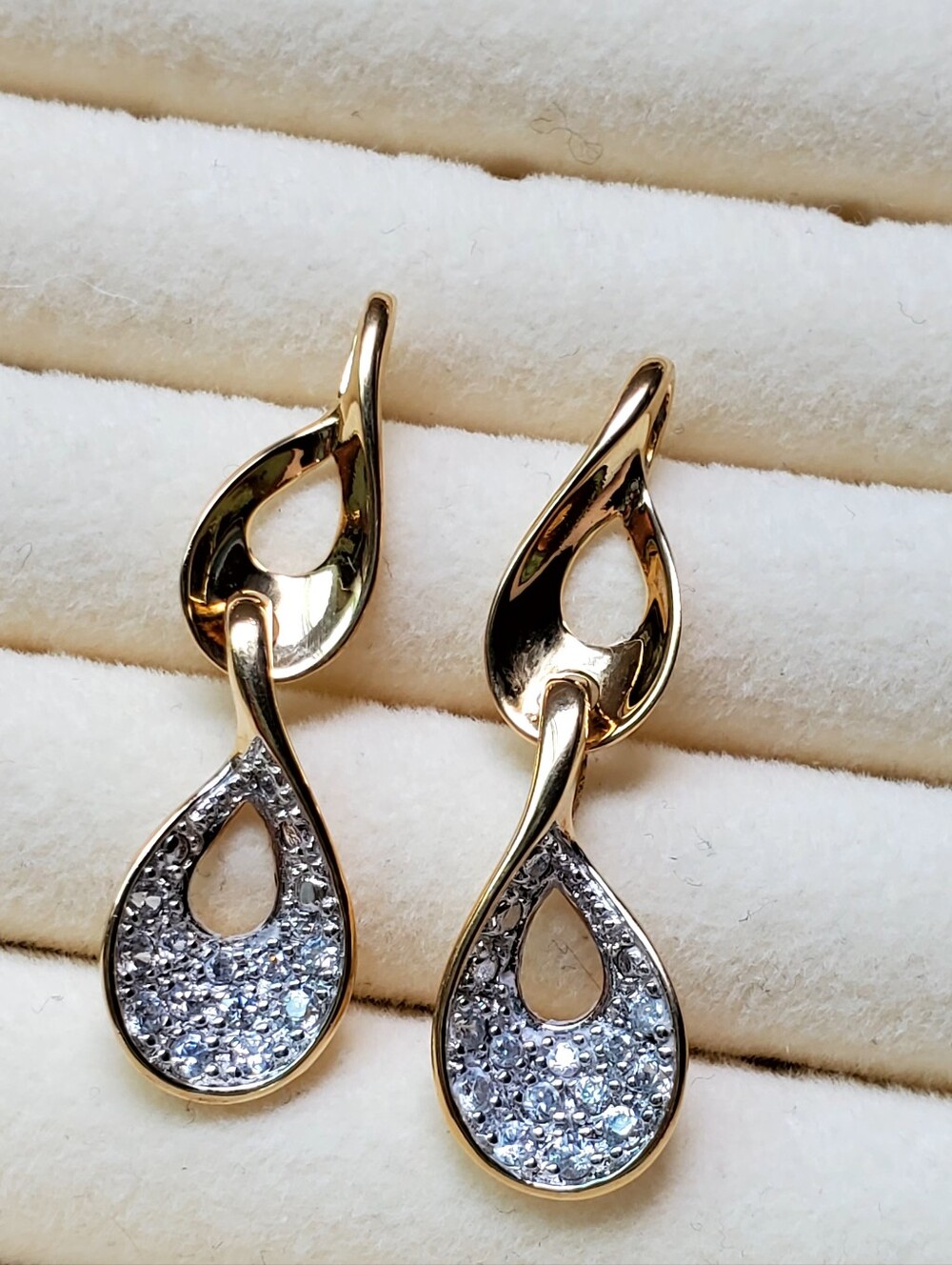 Sterling Silver Gold Vermeil CZ Twist Drop Earrings | 925